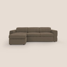 Kronos Divano angolare con pouf estraibile e penisola contenitore in microfibra impermeabile T11 marrone