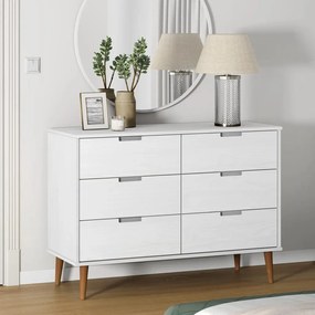 Cassettiera Molde Bianca 113x40x80 Cm İn Legno Massello Di Pino /