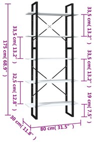 Libreria a 5 ripiani nera 80x30x175 cm in legno multistrato