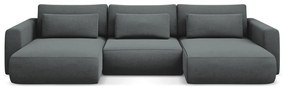 Divano angolare grigio scuro allungabile/con contenitore (a U) Kapua – Makamii