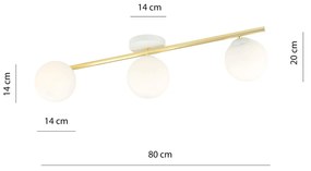 Plafoniera Contemporanea 3 Luci Splendi In Acciaio Oro E Sfere Vetro Bianco