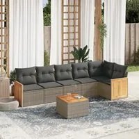 Set Divani da Giardino 7 pz con Cuscini Grigio in Polyrattan 3260079