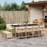 Set da Pranzo da Giardino 13 pz con Cuscini Beige in Polyrattan 3278109