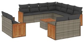 Set divani da giardino 12 pz con cuscini grigio in polyrattan