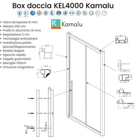Kamalu - box doccia 70x130 scorrevole più fisso vetro 8mm altezza h200 | kel4000