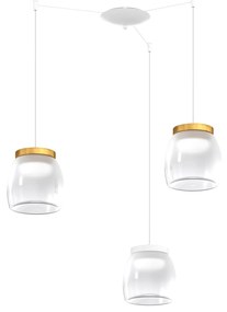 Lampadario Contemporaneo Drum Metallo Bianco Vetro Oro 3 Luci Led 24W Calda