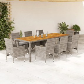 Set pranzo da giardino 9pz con cuscini polyrattan acacia grigio