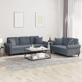 Set Di Divani 2 Pz Con Cuscini Grigio Scuro İn Velluto /