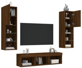 Mobili TV a Muro con LED 5pz Rovere Marrone Legno Multistrato