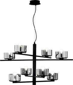 Lampada a sospensione FIGARO 94 cm a 8 luci in metallo con diffusori in vetro NERO