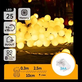 Aigostar-LED Catena luminosa LED da esterno 25xLED/3xAA/8 modalità 2,8 m IP44 bianco caldo