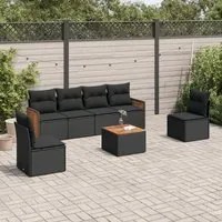 Set Divani da Giardino con Cuscini 7pz Nero Polyrattan 3227546