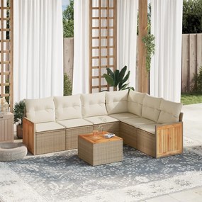 Set Divani da Giardino 7 pz con Cuscini Beige in Polyrattan