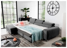 Divano angolare grigio scuro allungabile/con contenitore (con penisola a sinistra/con chaise lounge) e rivestimento in velluto Grayson – ELTAP