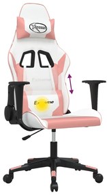 Sedia da gaming massaggiante bianco e rosa in similpelle