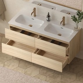 Mobile bagno 120 cm 4 cassetti doppio lavabo legno chiaro | KAM-HR120C - KAMALU