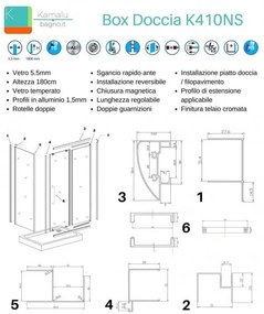 Kamalu - box 3 lati 80x140x80 vetro opaco apertura scorrevole k410ns