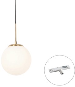 Lampada a sospensione Art Déco oro con vetro opale con adattatore per binario bianco monofase - Slimline Flore