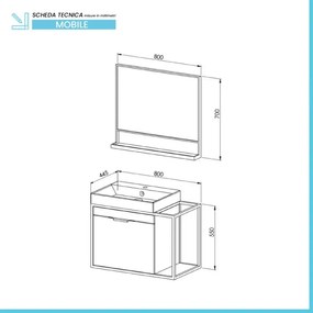 Mobile bagno sospeso 80 cm in legno e metallo nero con specchio Zante