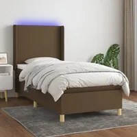 Letto a Molle Materasso e LED Marrone Scuro 90x190cm in Tessuto 3138680