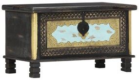 Baule Nero 80x40x45 Cm İn Legno Massello Di Mango /