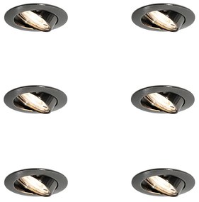 Set di 6 faretti da incasso moderni rotondi orientabili color canna di fucile GU10 50mm - Edu