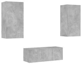Mobili tv a muro con led 4pz grigio cemento legno multistrato