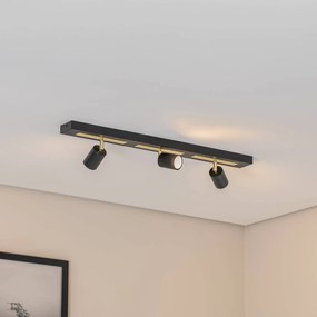 Luminex Faretto da soffitto Rodez, nero/oro, lunghezza 80 cm, a 3 luci.