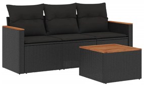 Set divani da giardino 4 pz con cuscini nero in polyrattan