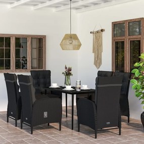 Set da pranzo da giardino 7 pz con cuscini nero