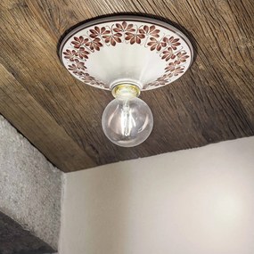 Plafoniera Grande Classica Trieste Bianco Decorato Filo Marrone 1 Luce E27