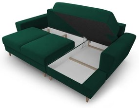 Divano angolare verde allungabile e con contenitore (con penisola a destra/con chaise lounge) con rivestimento in velluto Kyoto – Cosmopolitan Design