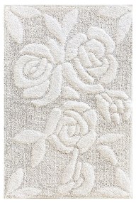 Tappeto bagno in cotone con disegno Rose in rilievo bianco