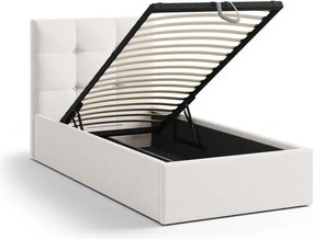 Letto singolo imbottito color crema con contenitore con rete inclusa 90x200 cm Phaedra – Micadoni