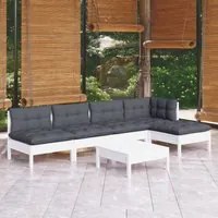 Set Divani da Giardino 6 pz con Cuscini Bianchi Legno di Pino 3096341