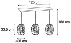 Lampada a sospensione in bambù con paralume bianco oblungo 3 luci - Canna Capsule