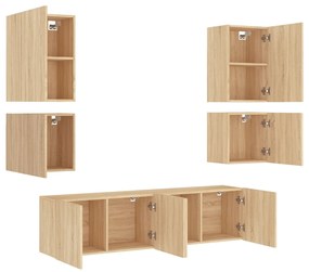 Mobili tv a muro 6pz rovere sonoma in legno multistrato