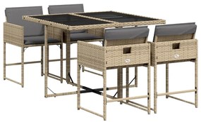 Set Pranzo da Giardino 5 pz con Cuscini Beige Misto Polyrattan