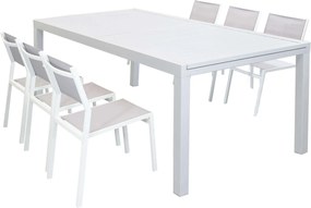 DEXTER - set tavolo in alluminio cm 200/300 x 100 x 74 h con 6 sedie Aulus