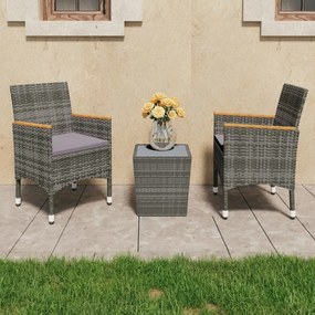 Set Bistrot Giardino 3 Pz Polyrattan E Vetro Temperato Grigio /