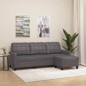 Divano A 3 Posti Con Poggiapiedi Grigio 180 Cm İn Similpelle /