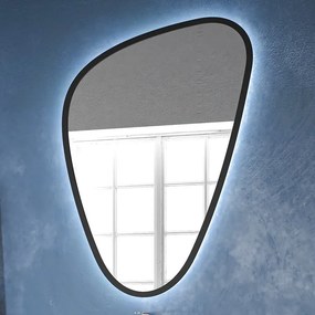 Specchio bagno led 65x100 cm forma a goccia cornice nera | KAM-EL6500N - KAMALU