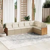 Set Divani da Giardino 7 pz con Cuscini Beige in Polyrattan 3227710