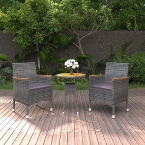 Set da pranzo per giardino 3 pz in polyrattan grigio