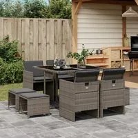 Set da Pranzo da Giardino 9 pz con Cuscini in Polyrattan Grigio 3210596