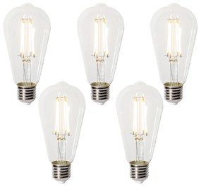 Set di 5 E27 3-staps dimbaar LED lamp ST64 clear 6W 700 lm 2700K
