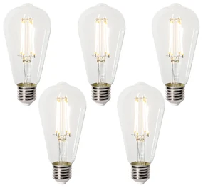 Set di 5 E27 3-staps dimbaar LED lamp ST64 clear 6W 700 lm 2700K