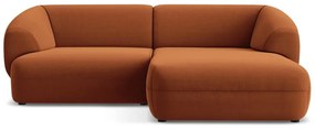 Divano angolare arancione (con penisola a destra) con rivestimento in velluto Moana – Makamii