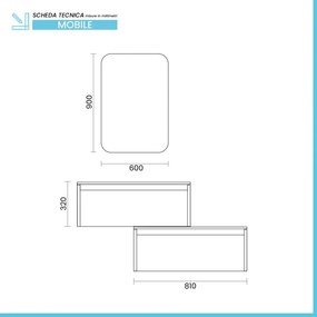 Mobile bagno sospeso 80 cm in legno tabacco e tortora con 2 cassetti, lavabo e specchio Smok