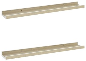 Mensole da parete 2 pz bianco e rovere sonoma 60x9x3 cm